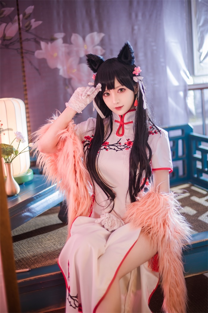 人气动漫Coser@Shika小鹿鹿 爱宕粉色旗袍兽耳[30P/63MB]插图2