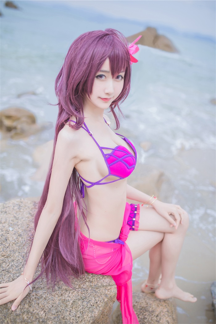 网荭Coser@木绵绵OwO – 户外粉色泳衣斯卡哈 [21P/45MB]插图2