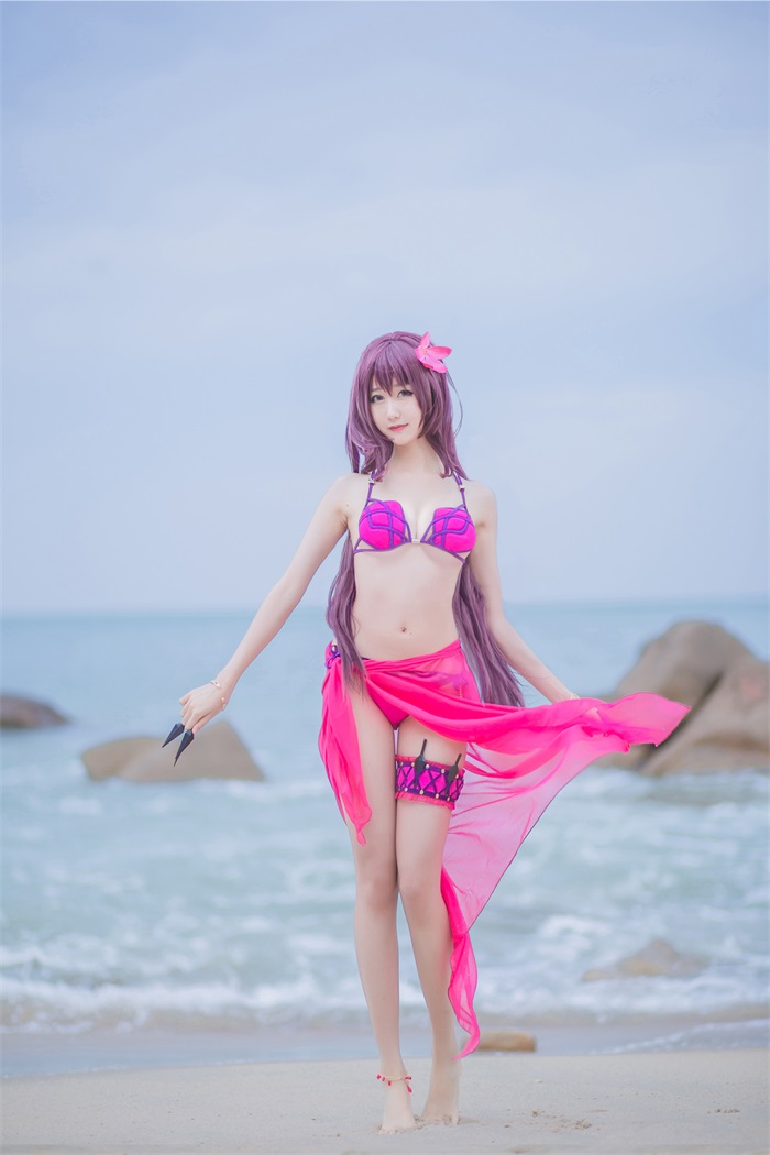 网荭Coser@木绵绵OwO – 户外粉色泳衣斯卡哈 [21P/45MB]插图